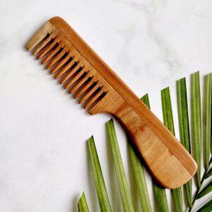 Neem Wood Comb With Handle (Wide Tooth)